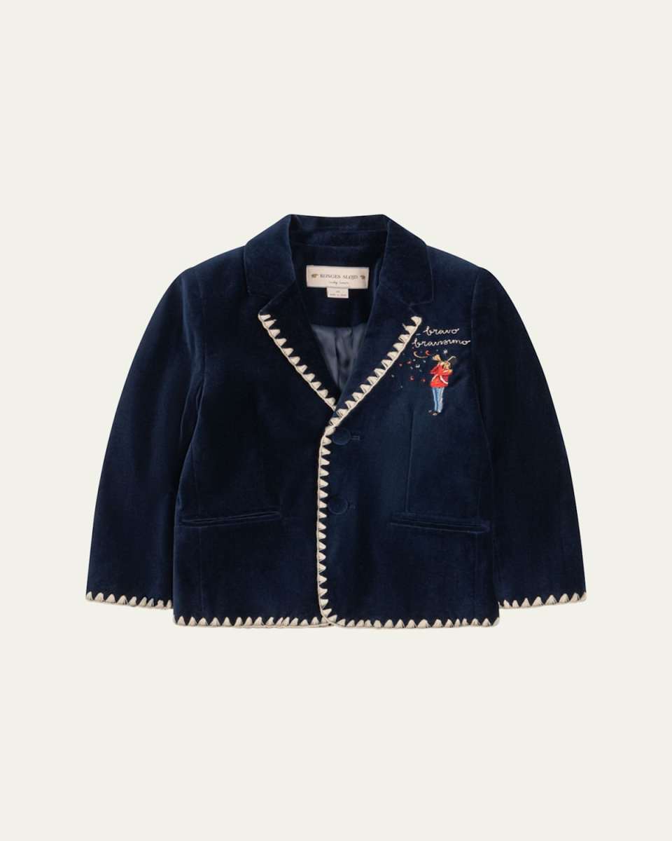 Boy's Rocky Embroidered Blanket-Stitch Blazer, 18M-10